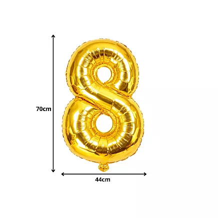 Golden number 8 foil balloon, 66cm – birthday party decoration