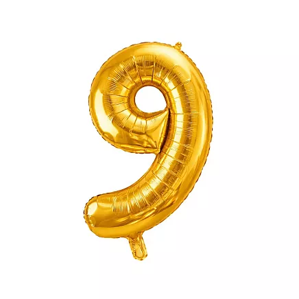 Golden number 9 foil balloon, 66cm – birthday party decoration