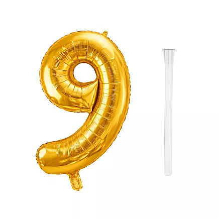 Golden number 9 foil balloon, 66cm – birthday party decoration