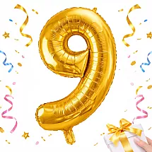 Golden number 9 foil balloon, 66cm – birthday party decoration