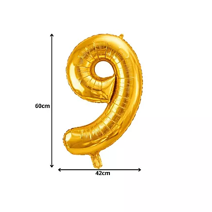 Golden number 9 foil balloon, 66cm – birthday party decoration