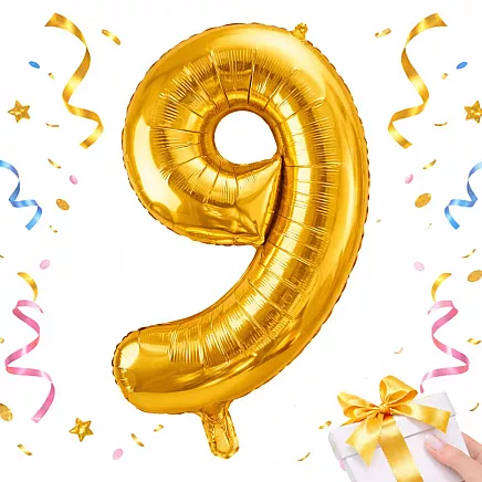 Golden number 9 foil balloon, 66cm – birthday party decoration