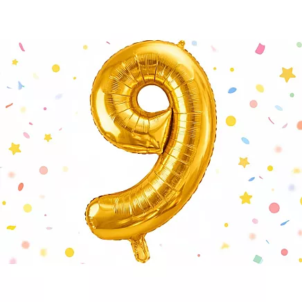 Golden number 9 foil balloon, 66cm – birthday party decoration