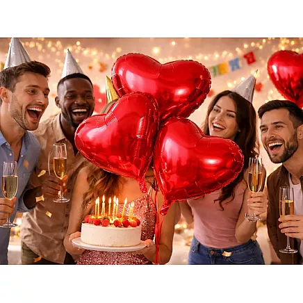 Red heart-shaped foil balloon – decorative gift for an anniversary or valentines day – large