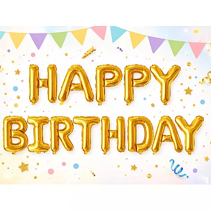 Фольгированные шарики «с днем рождения», гирлянда, золотой надпись «день рождения», декорация