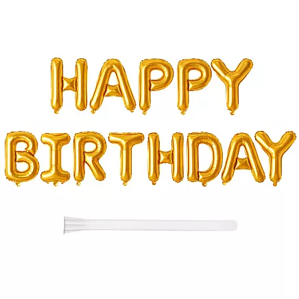 Фольгированные шарики «с днем рождения», гирлянда, золотой надпись «день рождения», декорация
