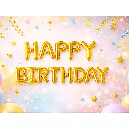 Фольгированные шарики «с днем рождения», гирлянда, золотой надпись «день рождения», декорация