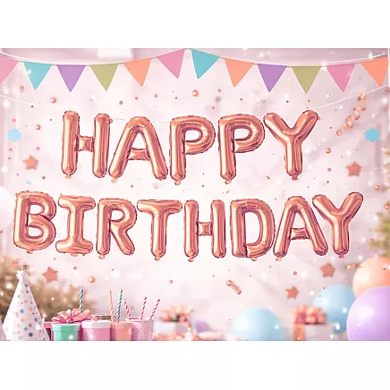 Фольгированные шарики «с днем рождения», розовая гирлянда с надписью «день рождения», декорация