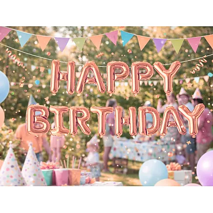 Фольгированные шарики «с днем рождения», розовая гирлянда с надписью «день рождения», декорация