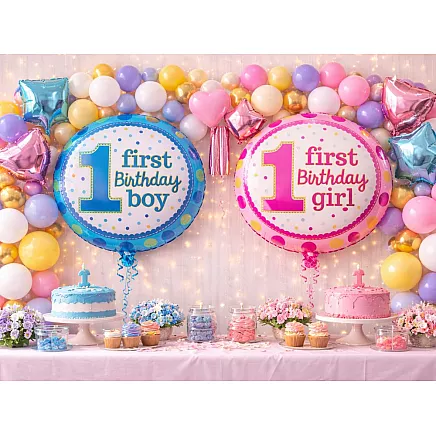 Foil balloon: 1st birthday – girl, boy, first birthday party