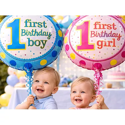 Foil balloon: 1st birthday – girl, boy, first birthday party