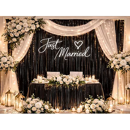 Decorative curtain – black self-adhesive plastic curtain for birthdays and weddings