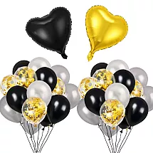 Black and gold heart-shaped confetti balloon set – birthday party decoration