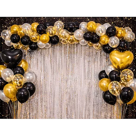 Black and gold heart-shaped confetti balloon set – birthday party decoration
