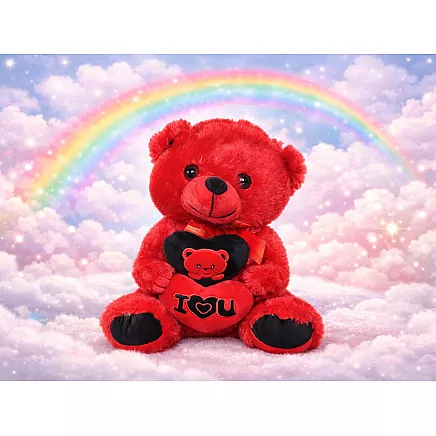 Плюшевый мишка с надписью «i love you» — подарок, игрушка для обнимания, талисман, красный