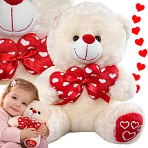Plush bear with hearts – a cuddly gift mascot, cream, 30cm