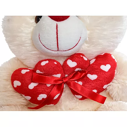 Плюшевый мишка с сердечками — подарок, игрушка для обнимания, талисман, кремового цвета, 30 см