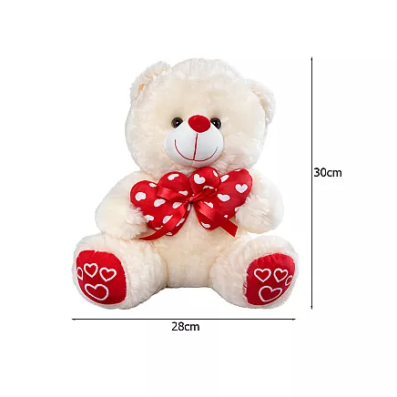 Плюшевый мишка с сердечками — подарок, игрушка для обнимания, талисман, кремового цвета, 30 см