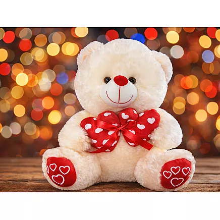 Плюшевый мишка с сердечками — подарок, игрушка для обнимания, талисман, кремового цвета, 30 см