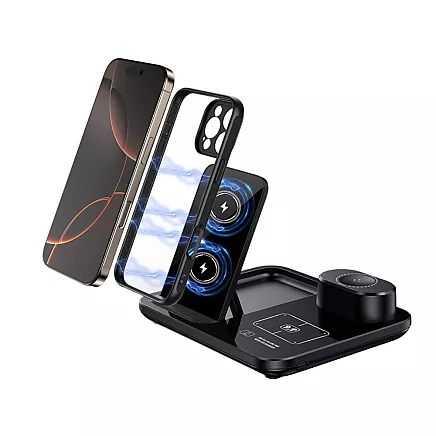 Быстрое беспроводное индукционное зарядное устройство 3-в-1 для часов, телефона и наушников