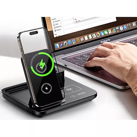 Быстрое беспроводное индукционное зарядное устройство 3-в-1 для часов, телефона и наушников