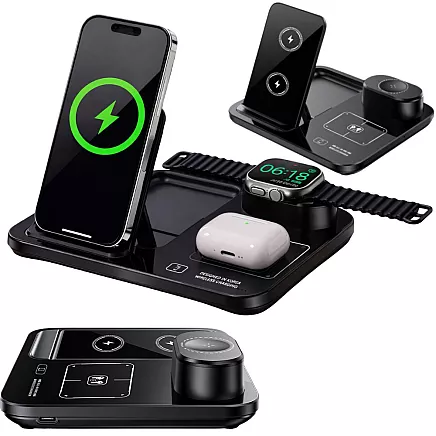 Быстрое беспроводное индукционное зарядное устройство 3-в-1 для часов, телефона и наушников