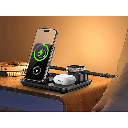 Быстрое беспроводное индукционное зарядное устройство 3-в-1 для часов, телефона и наушников
