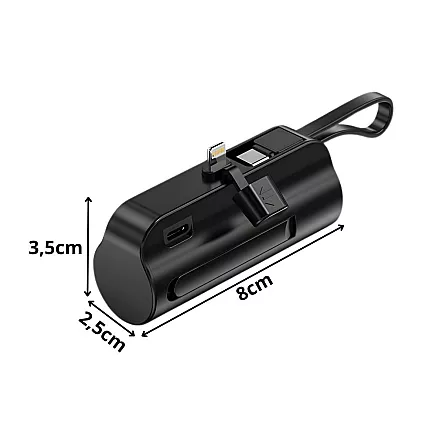 5000 mah powerbank with lightning and usb-c cables – compact travel powerbank