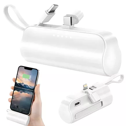 5000 mah powerbank with lightning and usb-c cables – compact travel powerbank