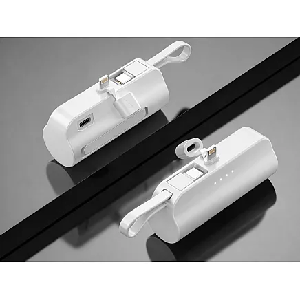 5000 mah powerbank with lightning and usb-c cables – compact travel powerbank