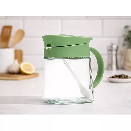 300ml glass spice jar with handle + spoon