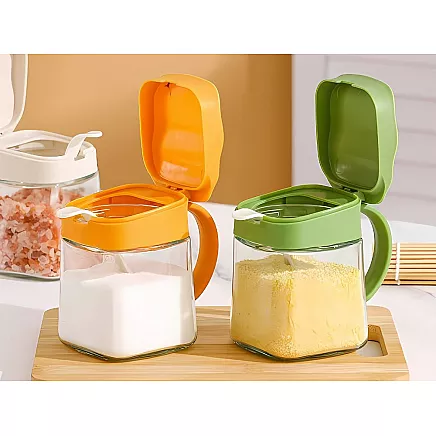 300ml glass spice jar with handle + spoon
