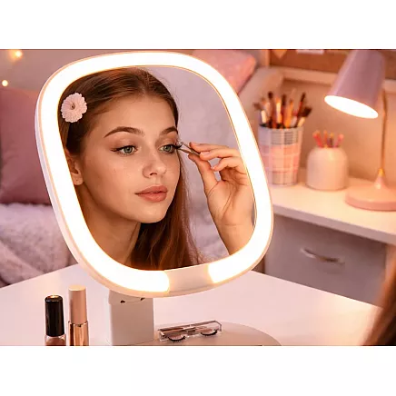 КОСМЕТИЧЕСКОЕ ЗЕРКАЛО ДЛЯ МАКИЯЖА С LED-ПОДСВЕТКОЙ, СКЛАДНОЕ, С 3 ЦВЕТАМИ