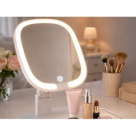 КОСМЕТИЧЕСКОЕ ЗЕРКАЛО ДЛЯ МАКИЯЖА С LED-ПОДСВЕТКОЙ, СКЛАДНОЕ, С 3 ЦВЕТАМИ