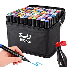 TOUCH ALCOHOL-BASED MARKERS – SET OF 100, DOUBLE-SIDED FELT-TIP MARKERS, CASE