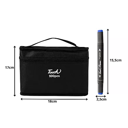 TOUCH ALCOHOL-BASED MARKERS – SET OF 100, DOUBLE-SIDED FELT-TIP MARKERS, CASE