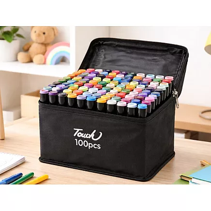 TOUCH ALCOHOL-BASED MARKERS – SET OF 100, DOUBLE-SIDED FELT-TIP MARKERS, CASE