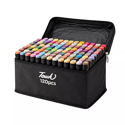 АЛКОГОЛЬНЫЕ МАРКЕРЫ TOUCH, НАБОР ИЗ 120 ШТ., ДВУСТОРОННИЕ ФЛОМАСТЕРЫ, ФУТЛЯР