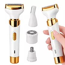 4-in-1 epilators ķermenim, kājām un sejai, bikini zonas, uzacu un deguna trimmeris, USB skuveklis