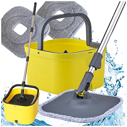 360° rotating mop set: bucket, 2x microfibre pads, drain