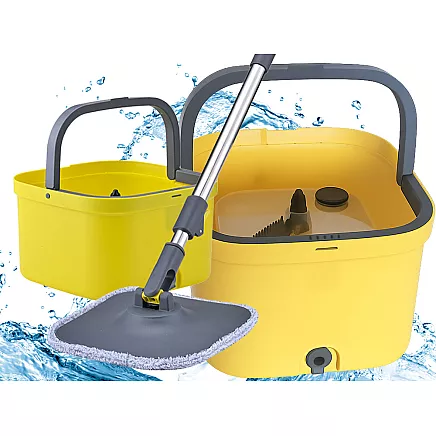 360° rotating mop set: bucket, 2x microfibre pads, drain