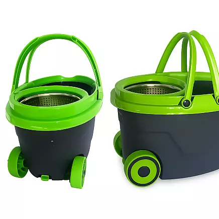 360° rotating mop with wheeled bucket – set of 2 microfibre pads
