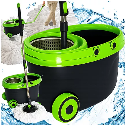 360° rotating mop with wheeled bucket – set of 2 microfibre pads