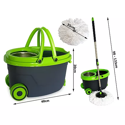 360° rotating mop with wheeled bucket – set of 2 microfibre pads
