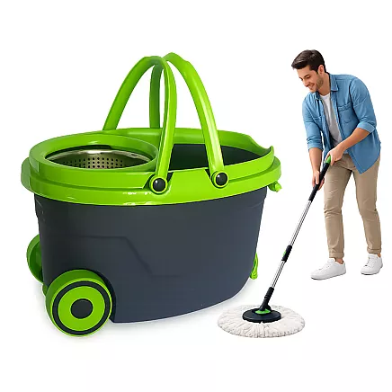 360° rotating mop with wheeled bucket – set of 2 microfibre pads