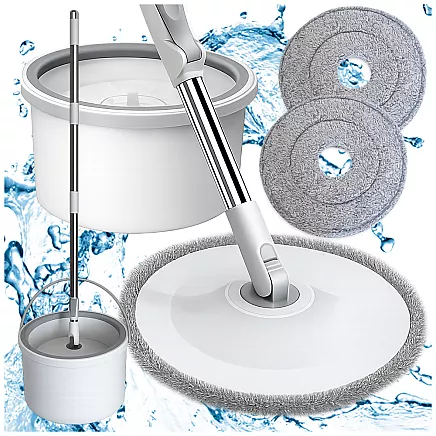 360° rotating mop set: bucket, 2x microfibre pads, drain