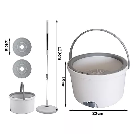 360° rotating mop set: bucket, 2x microfibre pads, drain