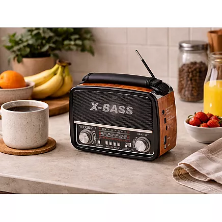 Pārnēsājams virtuves radio ar strāvas padevi no tīkla vai baterijām, FM/AM/SW, USB, AUX, TF, MP3, retro stils