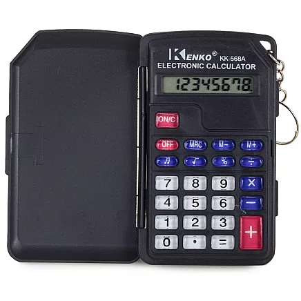 Pocket calculator 8 digit key ring folding case