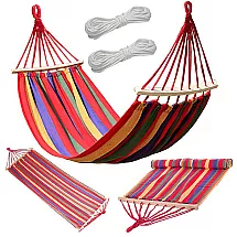 Dārza Mājas Vienvietīgs Šūpuļtīkls ar Koka Stieni - 200x80 cm, Krāsains